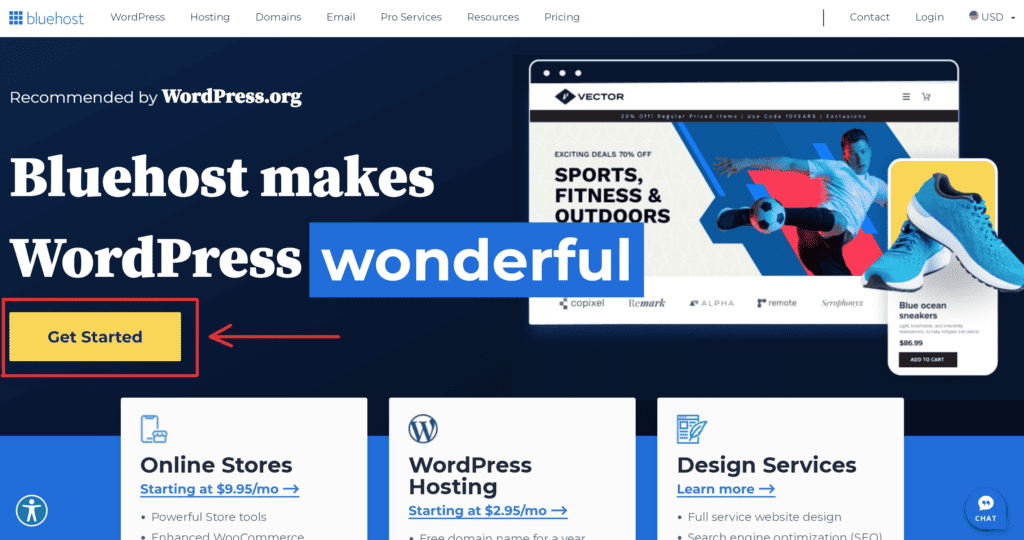 Get started with Bluehost