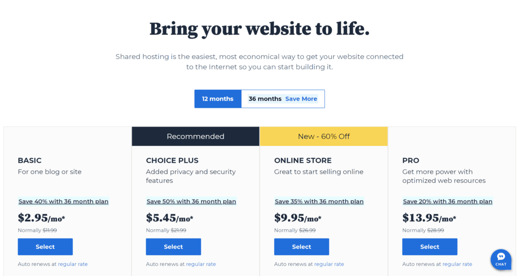 Pick your Bluehost plan